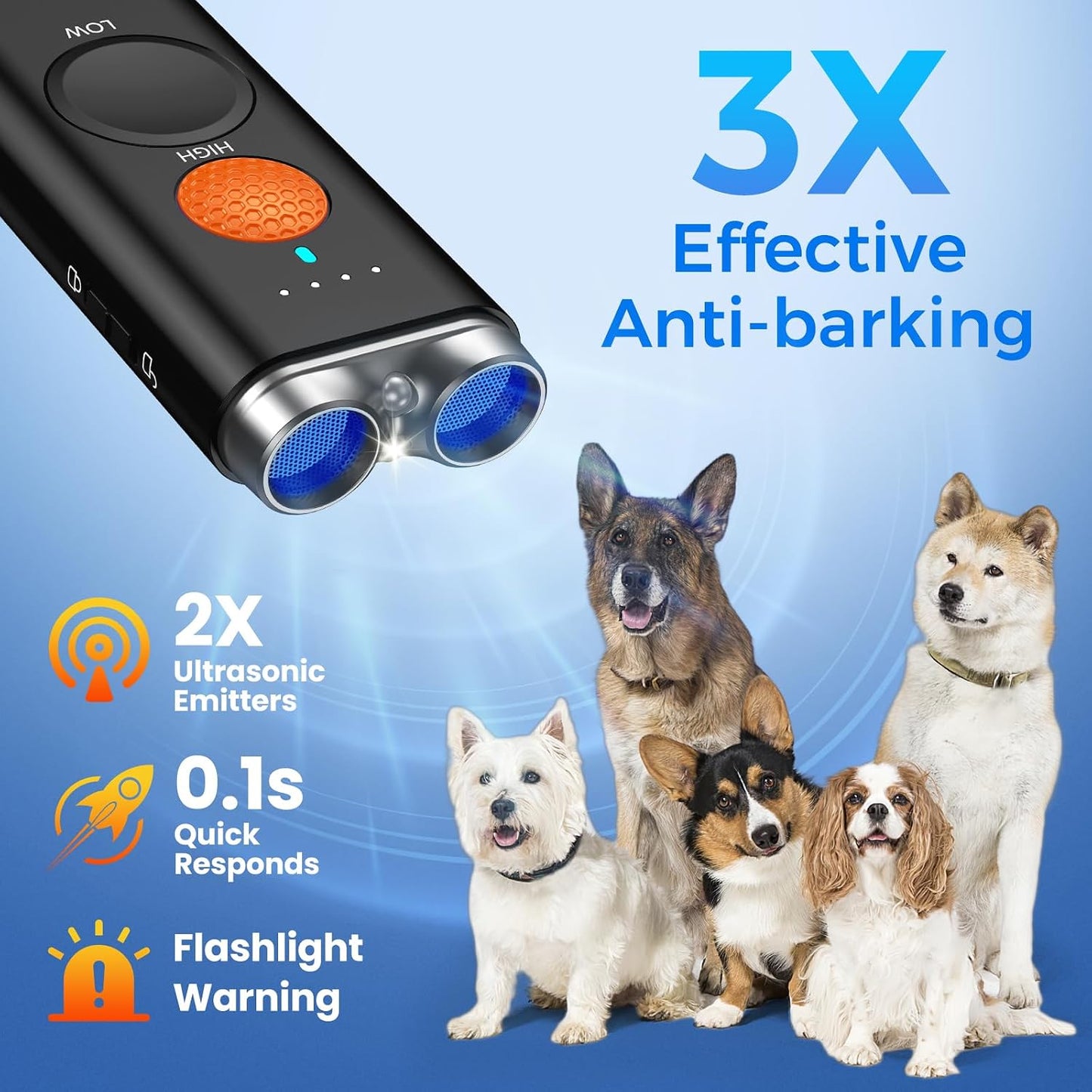 Dispositivo antiladridos para perros 2 emisores rango 50 pies