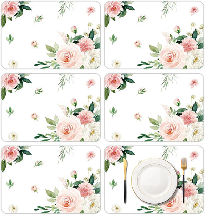 Manteles individuales con flores de acuarela rosadas 11 x 16 pulgadas