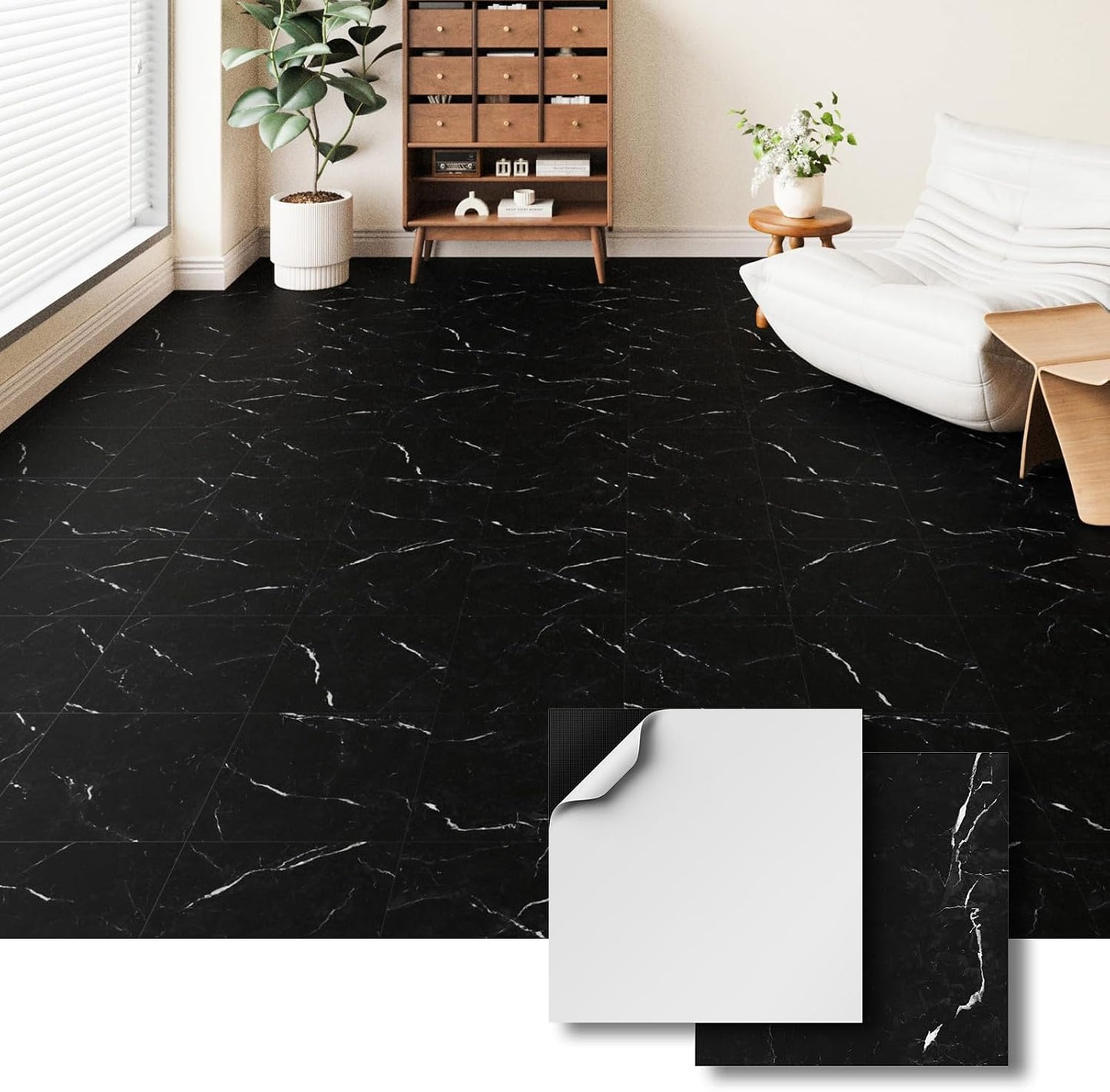 Suelos impermeables autoadhesivos mármol negro 12x12pulg 30uds