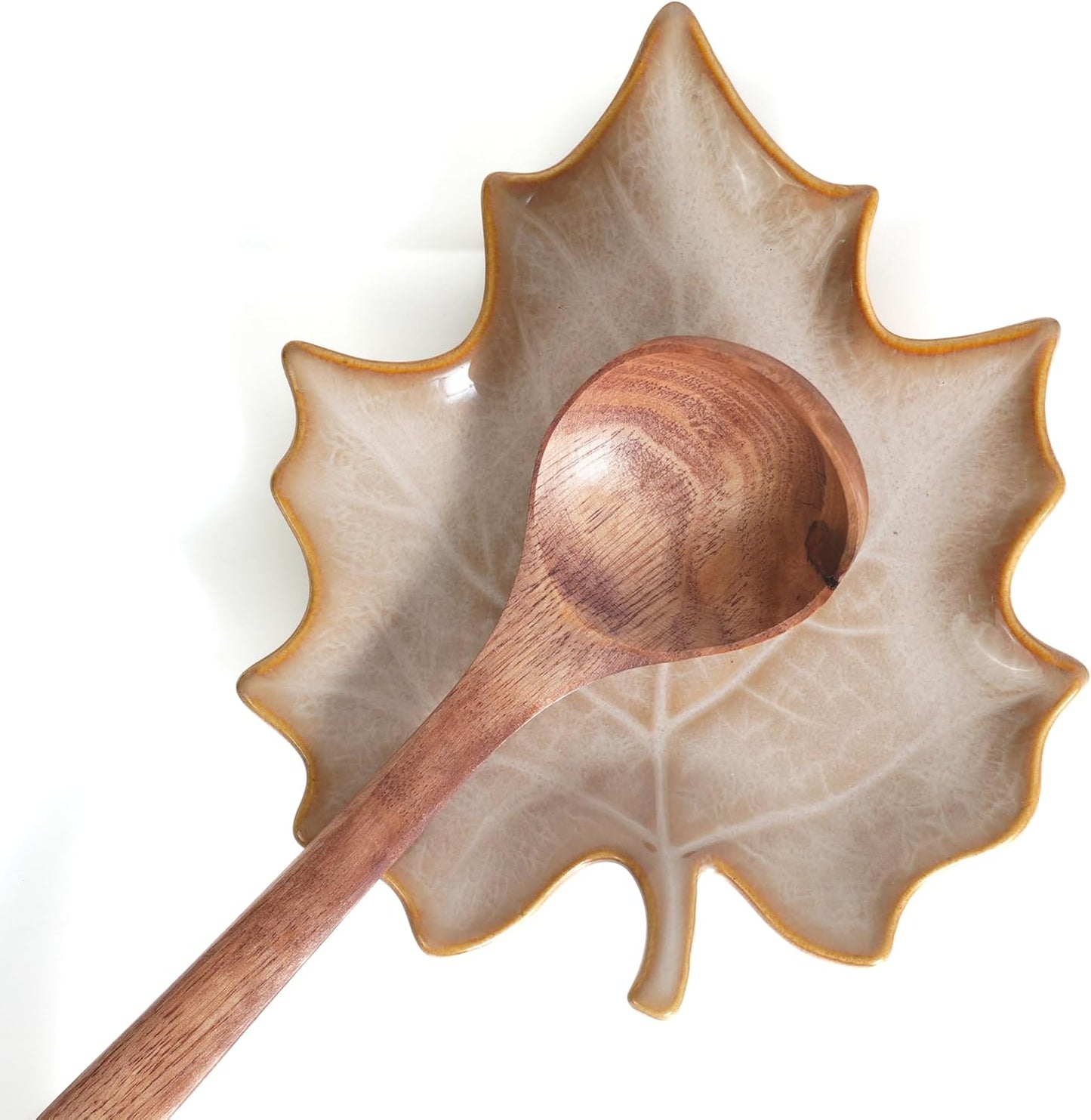 Soporte de cuchara de cerámica en forma de hoja para estufa y encimera de cocina