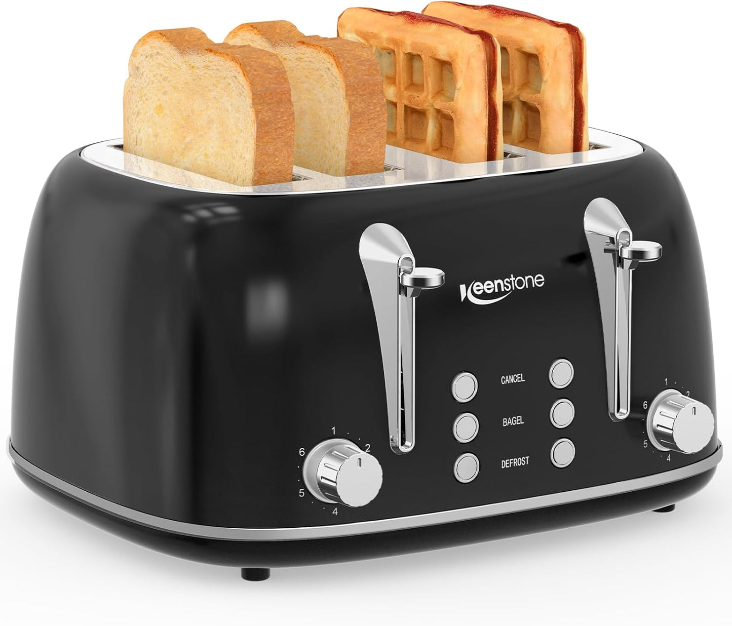 Tostadora 4 rebanadas acero inox con controles duales 6 niveles