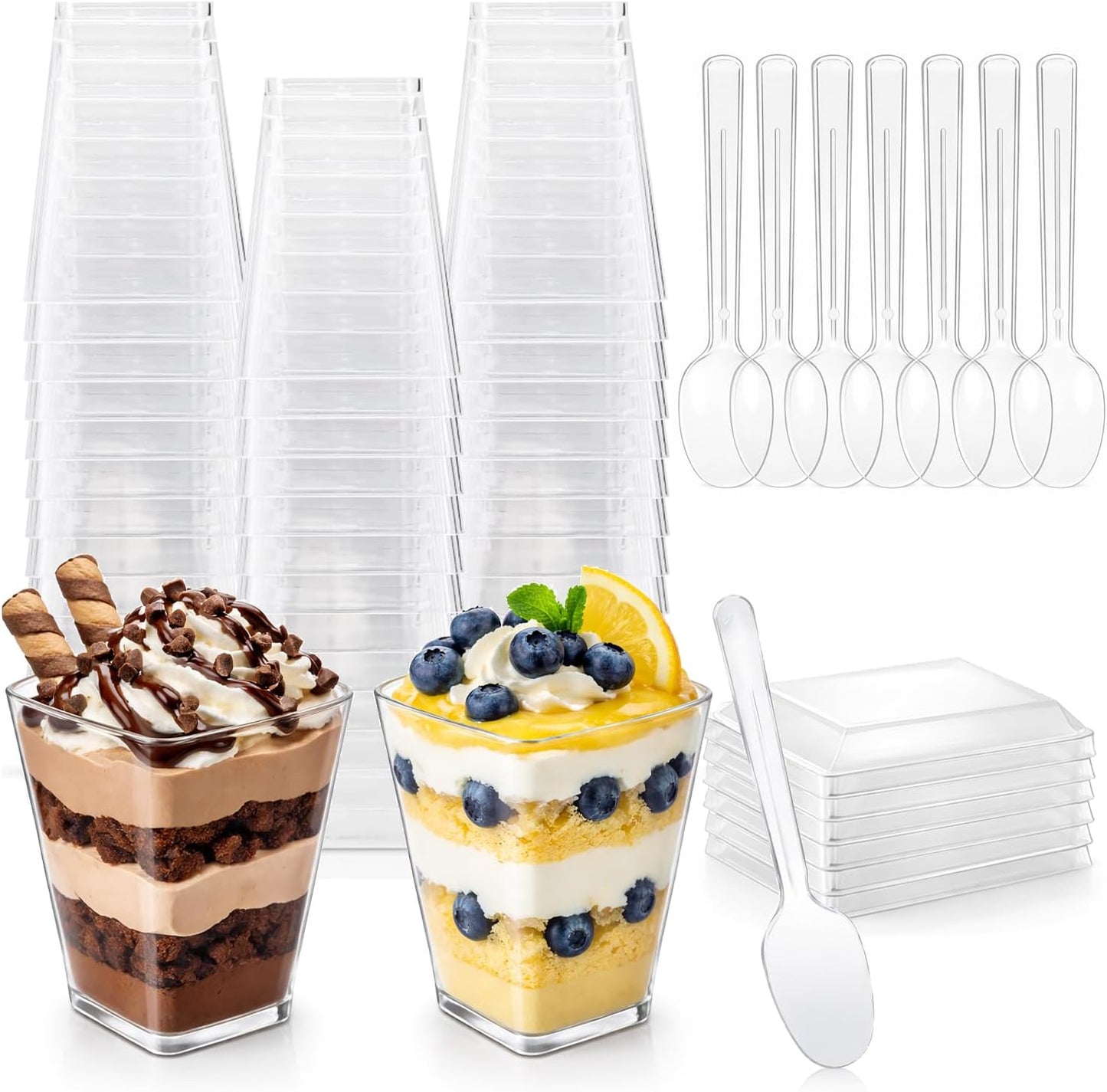 Vasos de postre de plástico 5 oz con tapas y cucharas paquete de 50