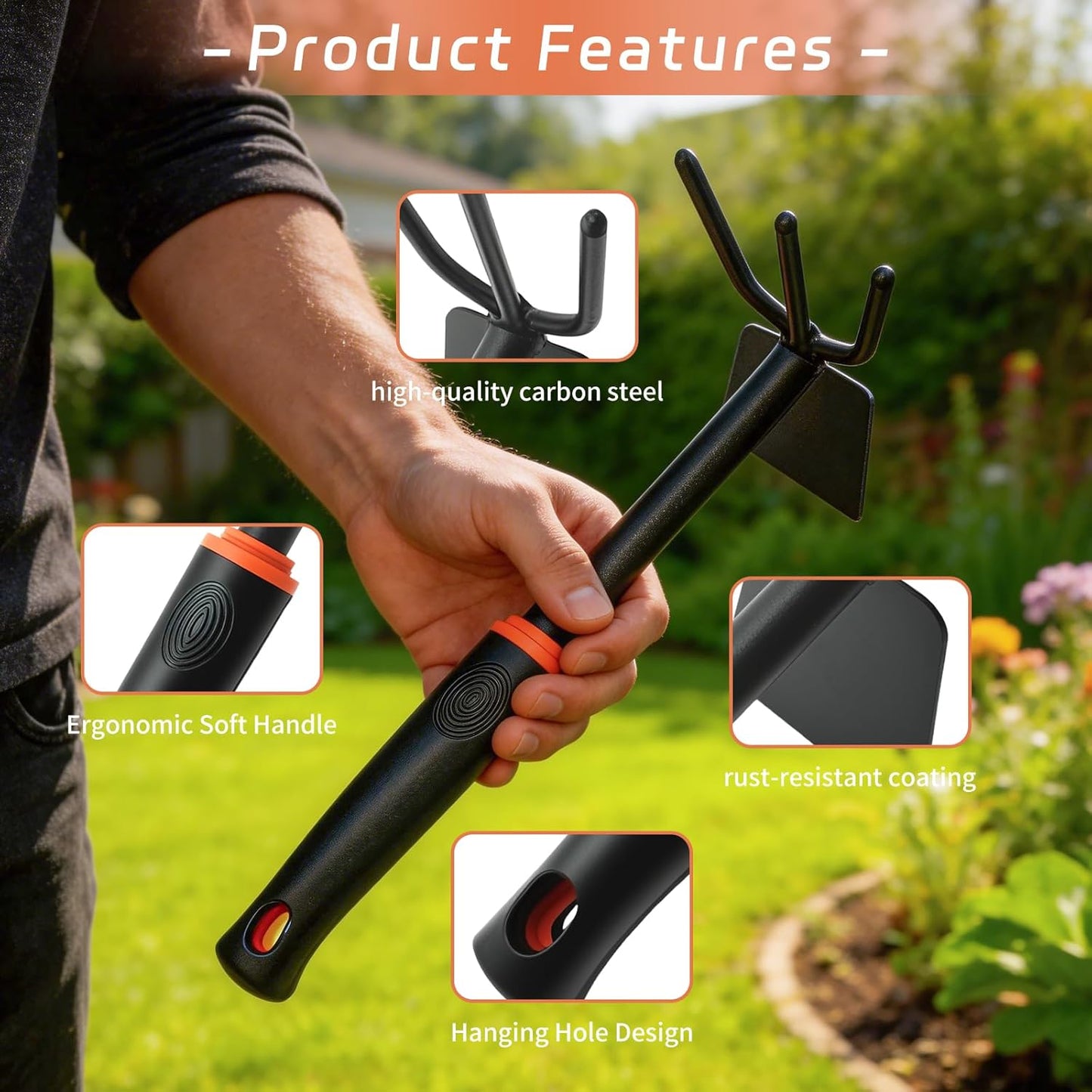 Azada de mano doble para jardinería y patio