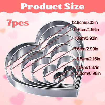 7 Moldes Fondant Acero Inox Corazón para Hornear