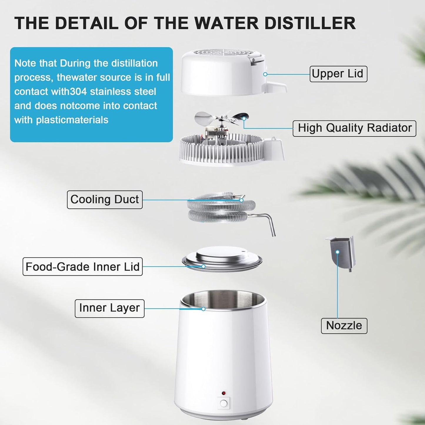 Destilador de agua 1.1gal con recipiente sin BPA