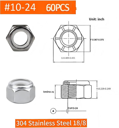 Tuercas Nylock acero inox 304 #10-24