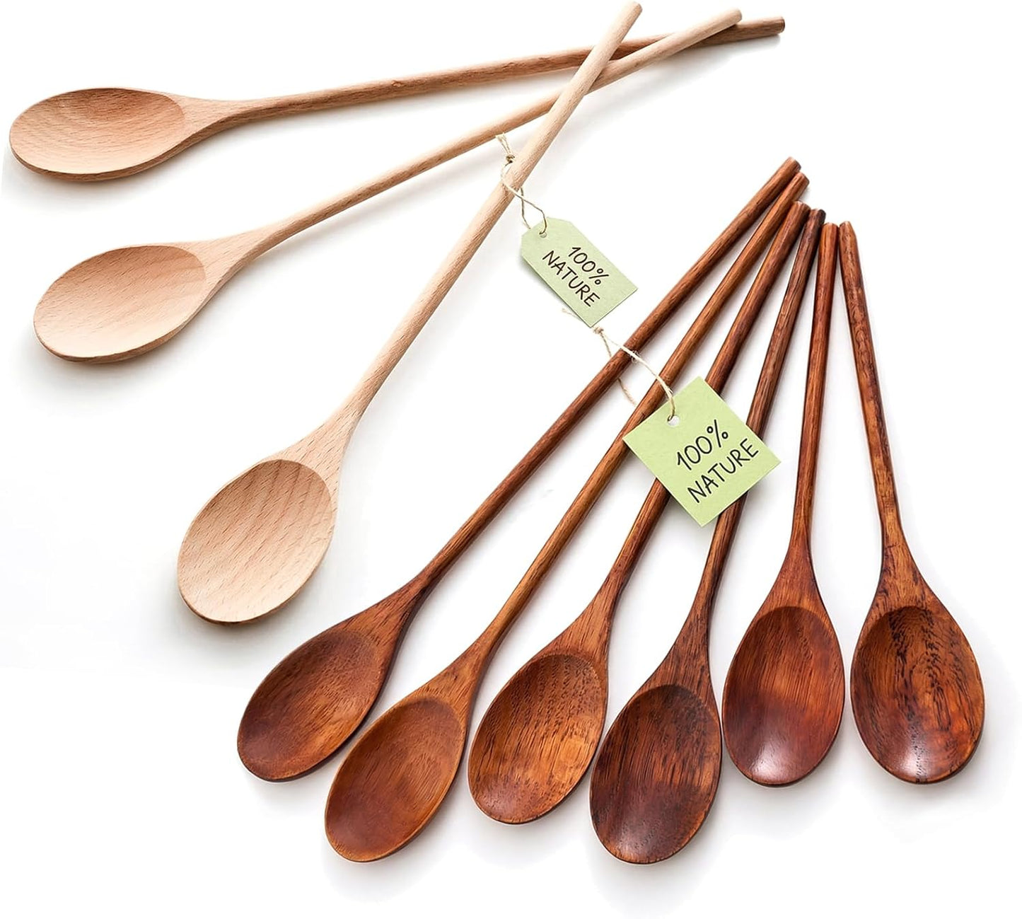 Juego de cucharas de madera natural 10/12/14 pulgadas para cocina y manualidades