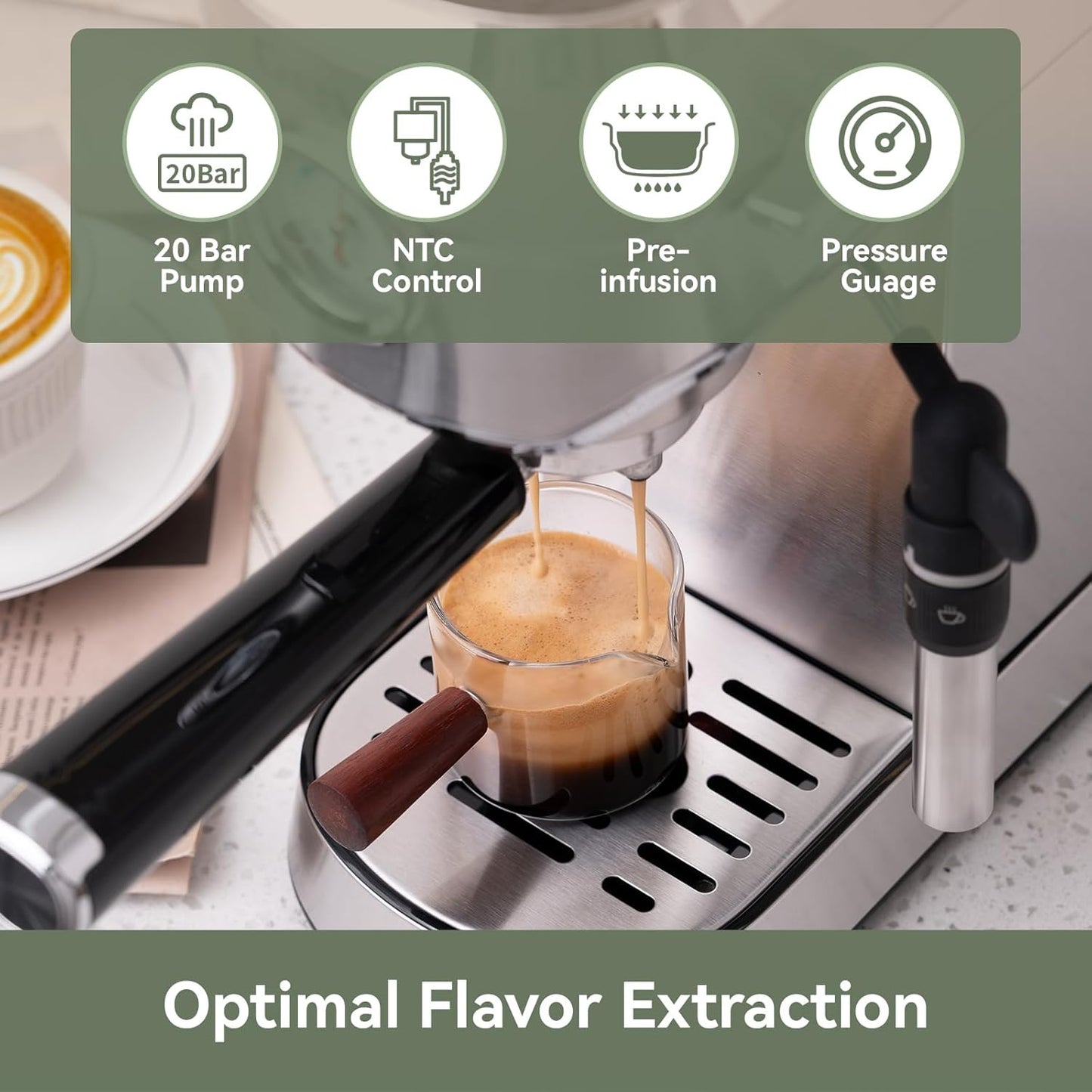 Cafetera Espresso 20 Bar Acero Inox Espumador Automático
