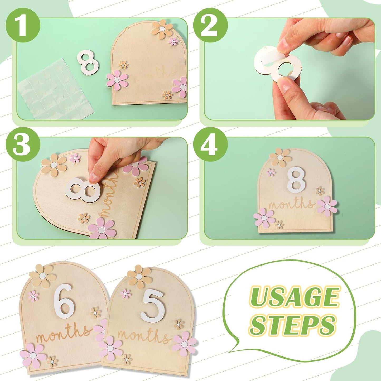 Juego 12 tarjetas hitos bebé con números intercambiables madera