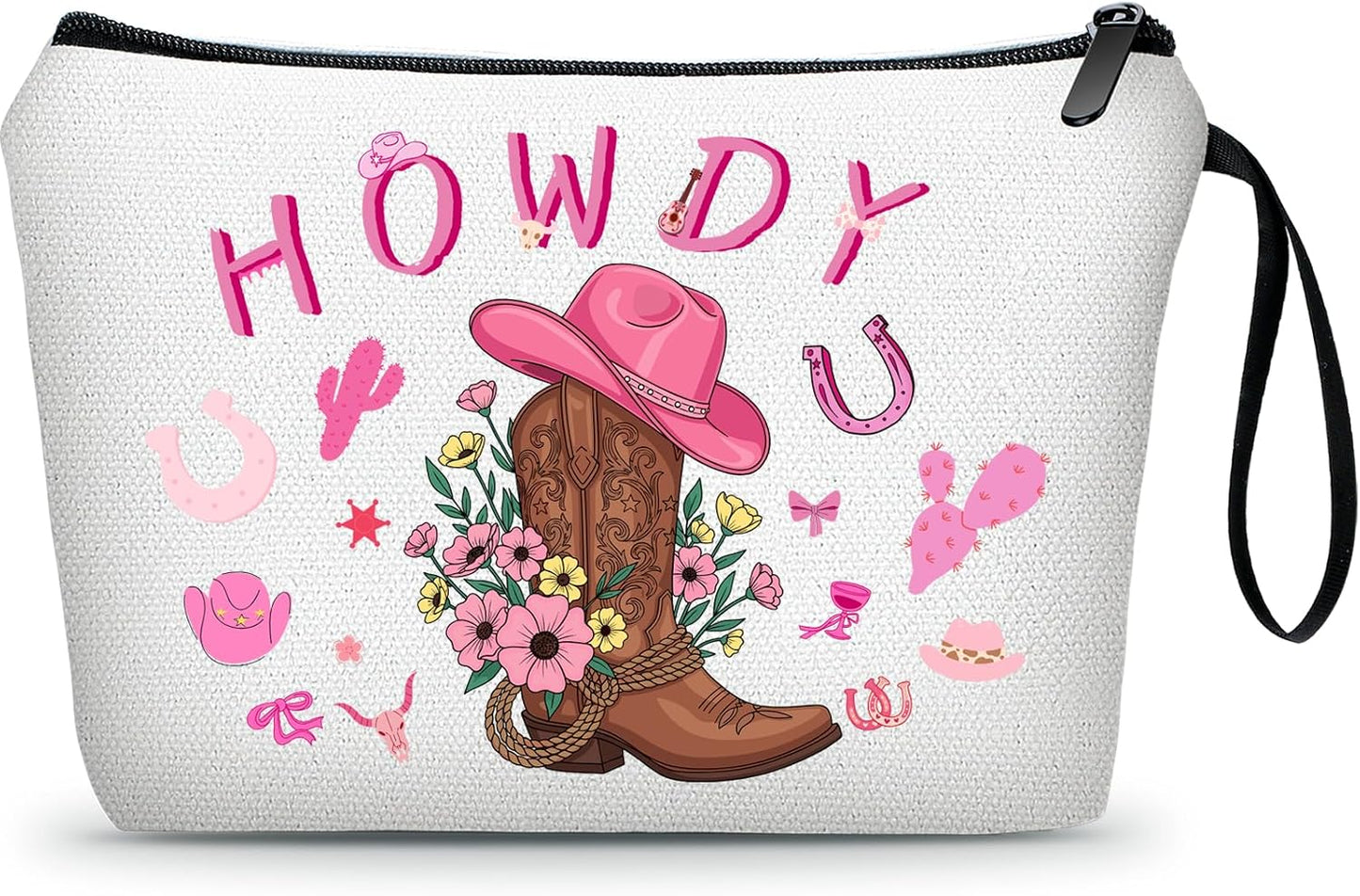 Bolsa maquillaje estilo vaquera retro rosa para mujer
