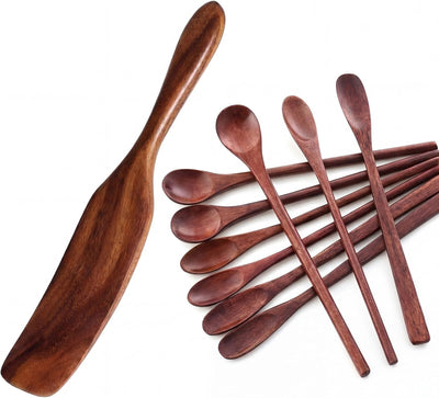 Juego de utensilios de cocina de madera 10 piezas con espátula para pan de levadura y cucharas de café