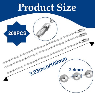 200 Cadenas Bolas 3.9pulg Perro Cadena Larga Conector Metal