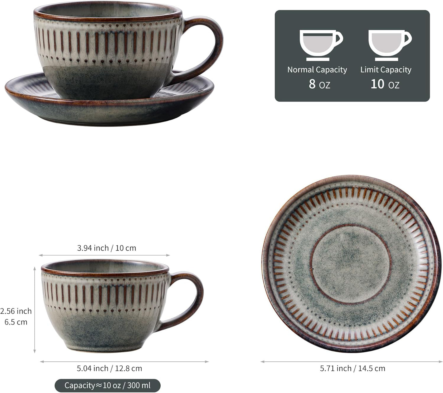 Taza cerámica café con platillo 10oz estampado elegante chocolate