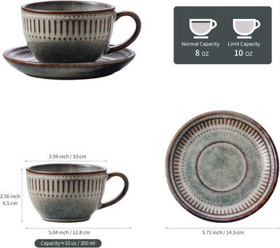 Taza cerámica café con platillo 10oz estampado elegante chocolate