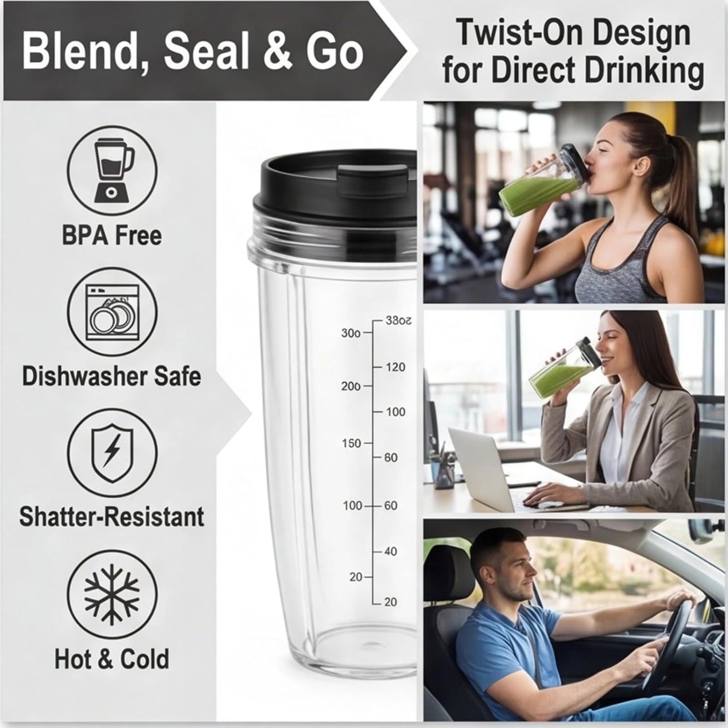 Vasos repuesto 32oz con tapa sellado compatibles Ninja BL480-490