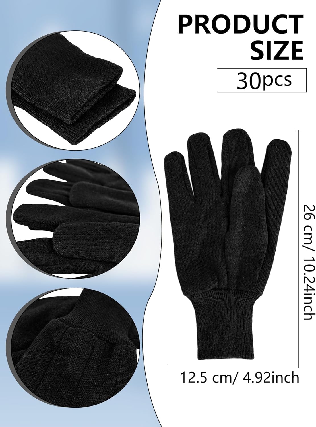 30 Pzas Guantes Trabajo Algodón Negro Invierno
