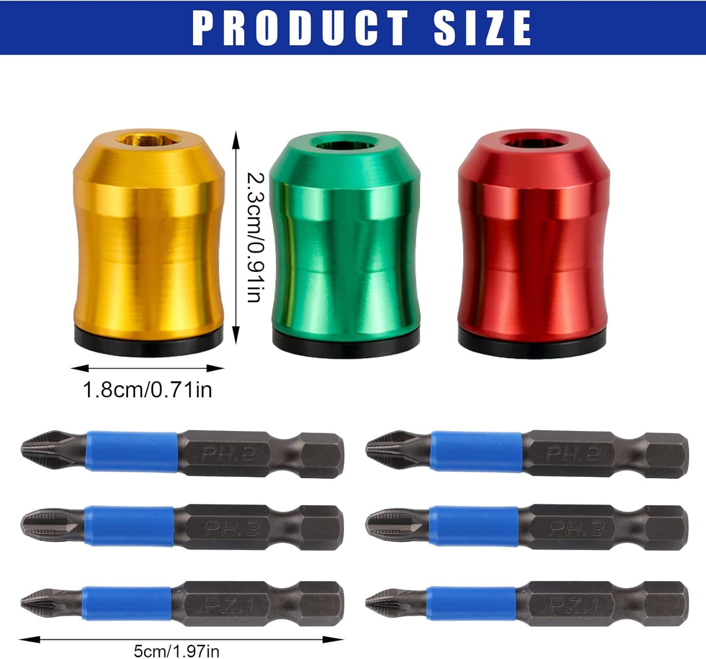 3 Anillos Magnéticos con 6 Brocas para Destornilladores Hex