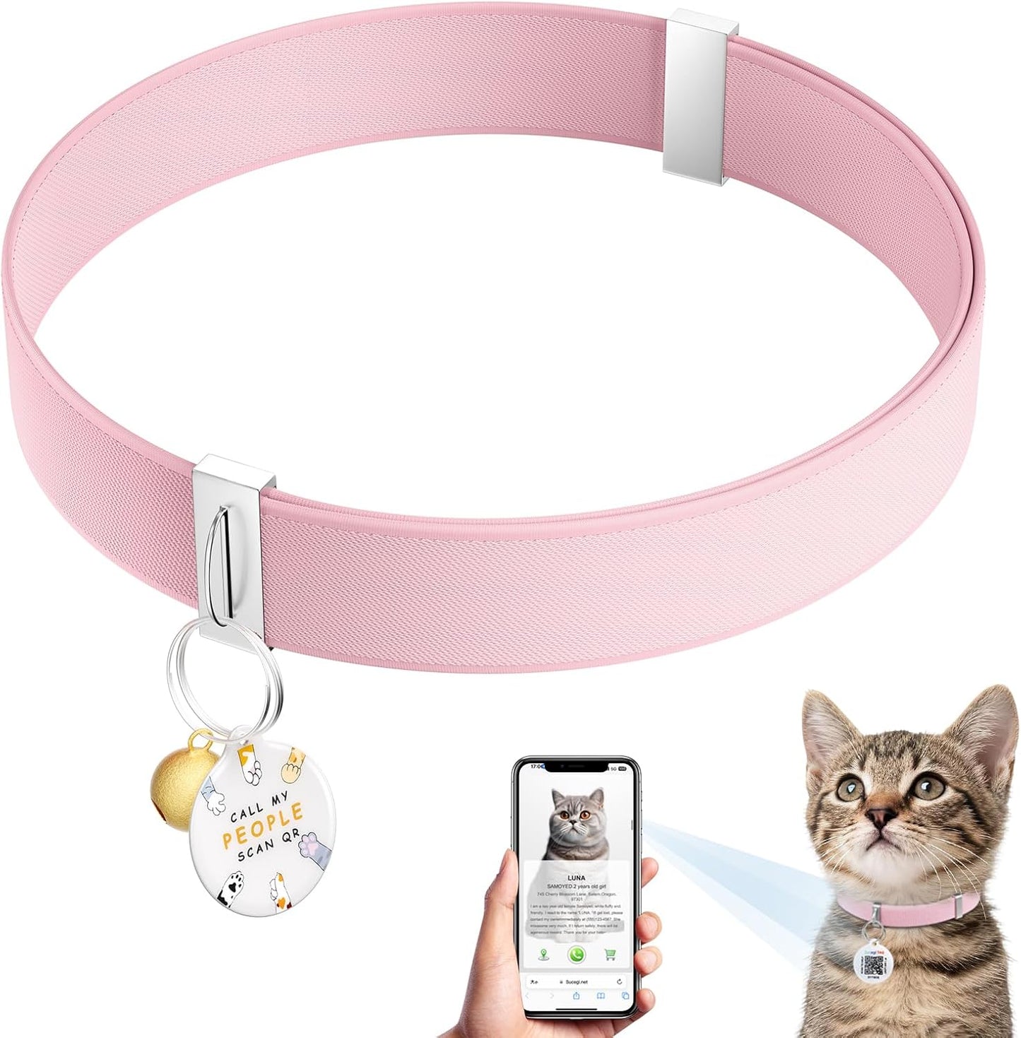 Collar gato con etiqueta QR elástico duradero