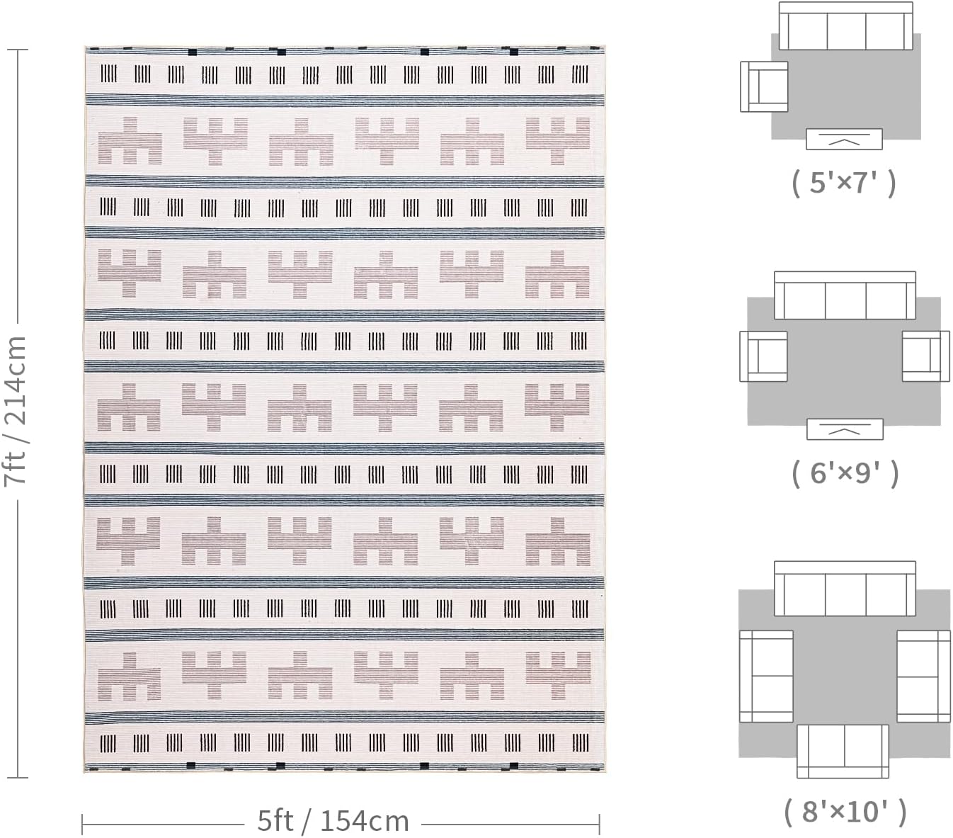 Alfombra geométrica bohemia 5x7ft sala dormitorio comedor beige