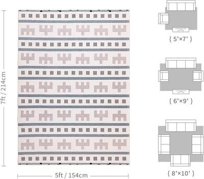 Alfombra geométrica bohemia 5x7ft sala dormitorio comedor beige
