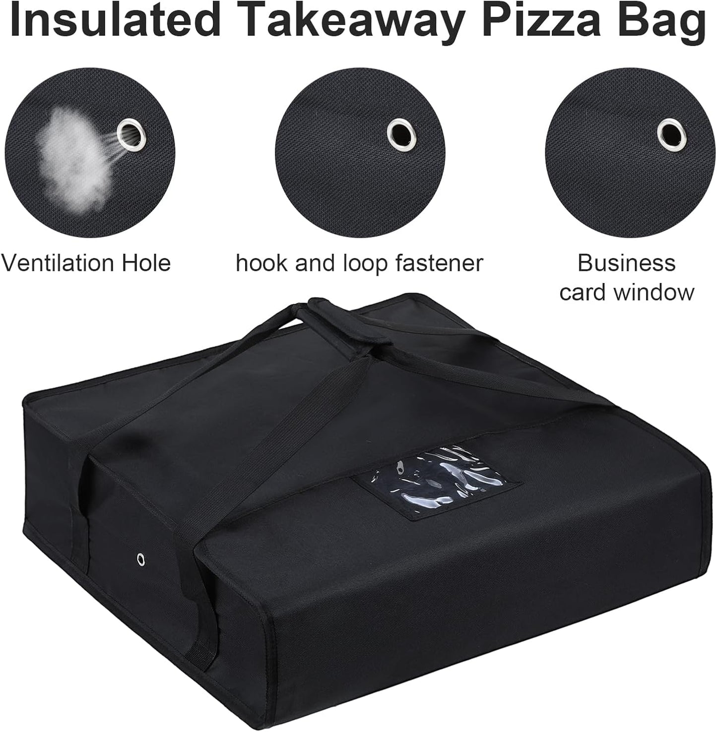 Bolsa térmica aislada para pizza y alimentos 20x20x6 pulgadas negra