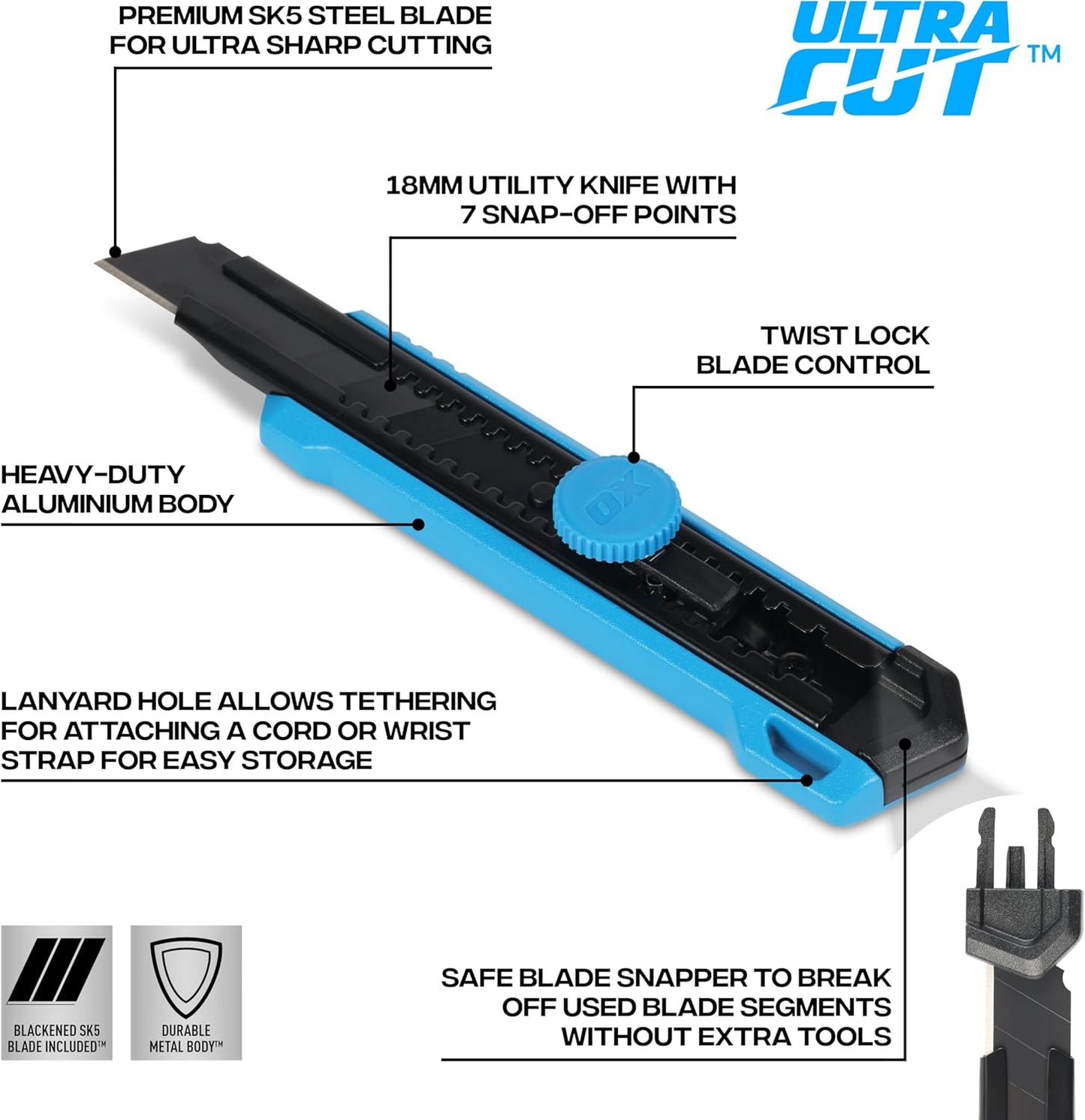 Cuchillo utilitario SK5 aluminio bloqueo retráctil 0.71pulg