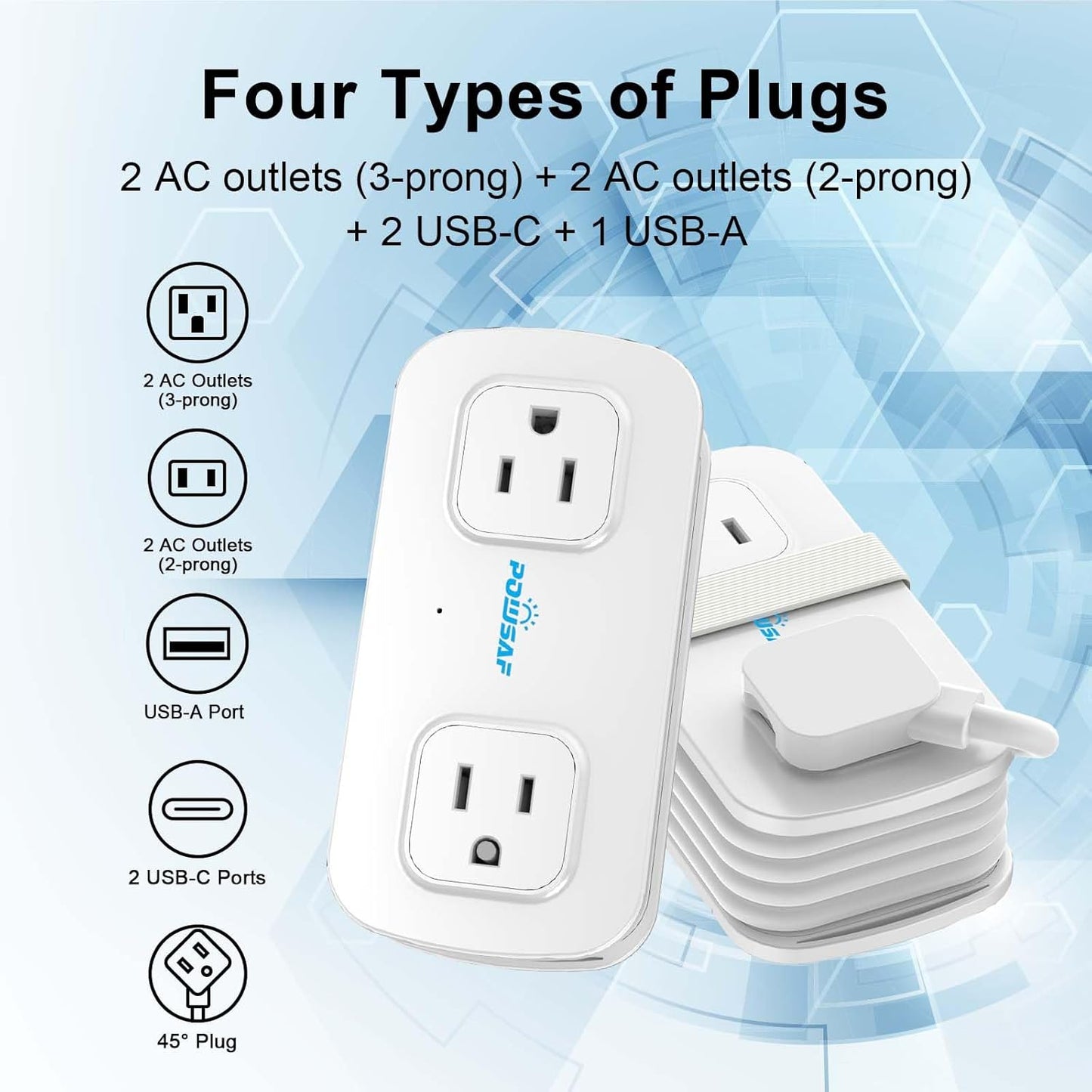 Regleta alimentación viaje 4ft 4 tomas 3 USB con proteccion