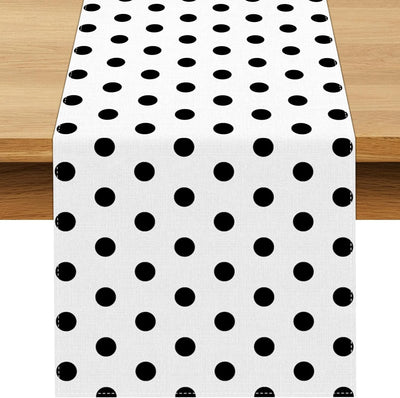 Camino mesa lunares blanco y negro 13x90pulg decoración fiesta