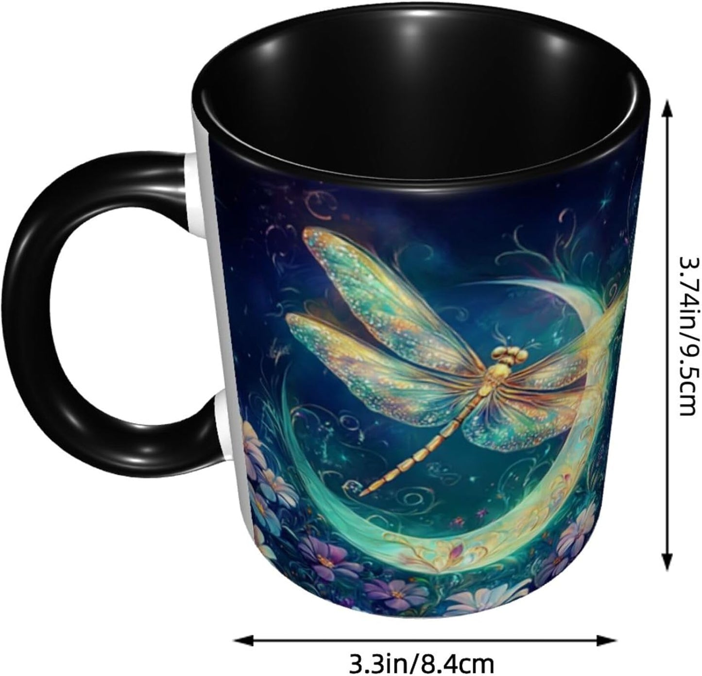 Taza de café de cerámica con asa libélula, apta para lavavajillas y microondas