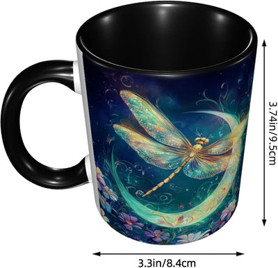 Taza de café de cerámica con asa libélula, apta para lavavajillas y microondas