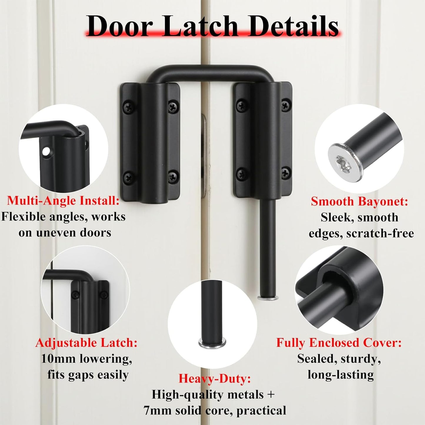 Pestillo puerta deslizante forma U para puerta 90/180 grados negro