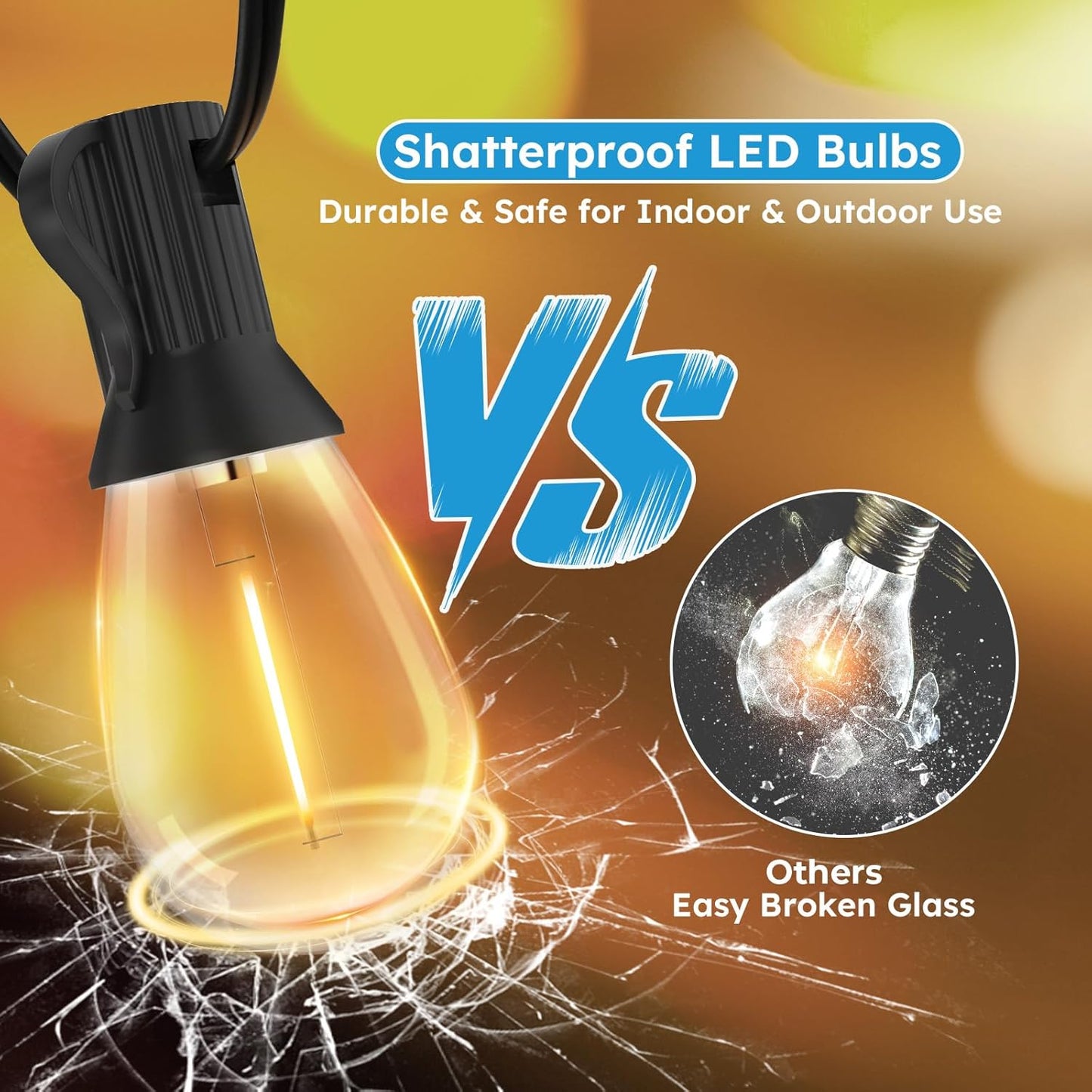 Guirnalda LED 50ft impermeable patio luces Edison 2700K