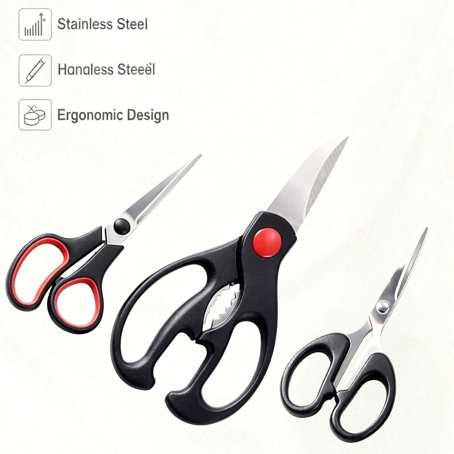 Tijeras cocina acero inox 3 Pzas mango ergonómico