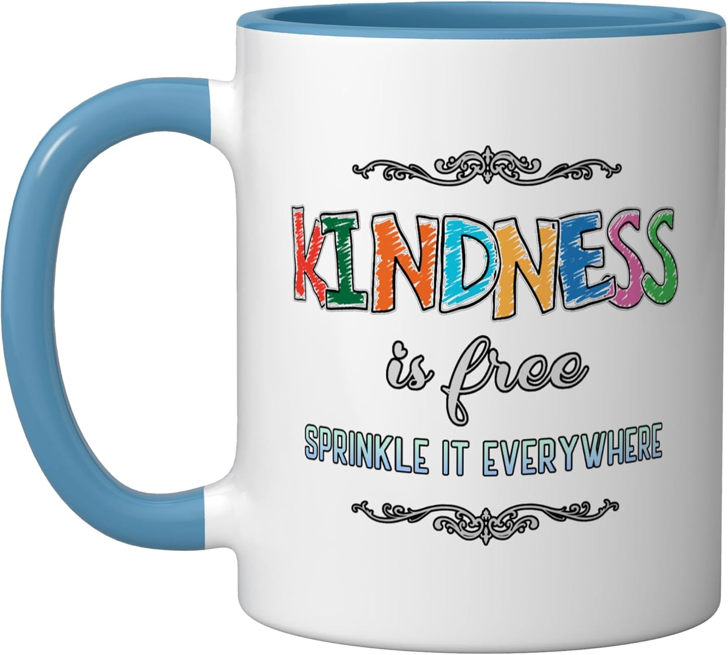 Taza cerámica inspiradora Kindness Is Free azul/blanco