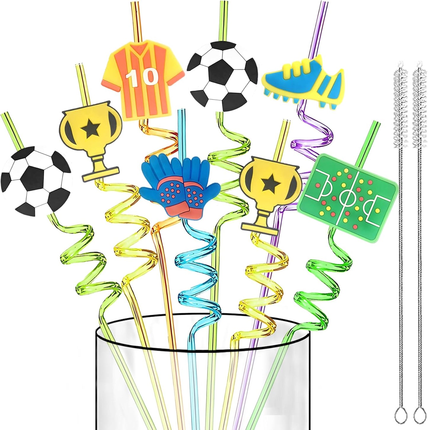 Pajitas temáticas deportivas reutilizables para fiestas de cumpleaños