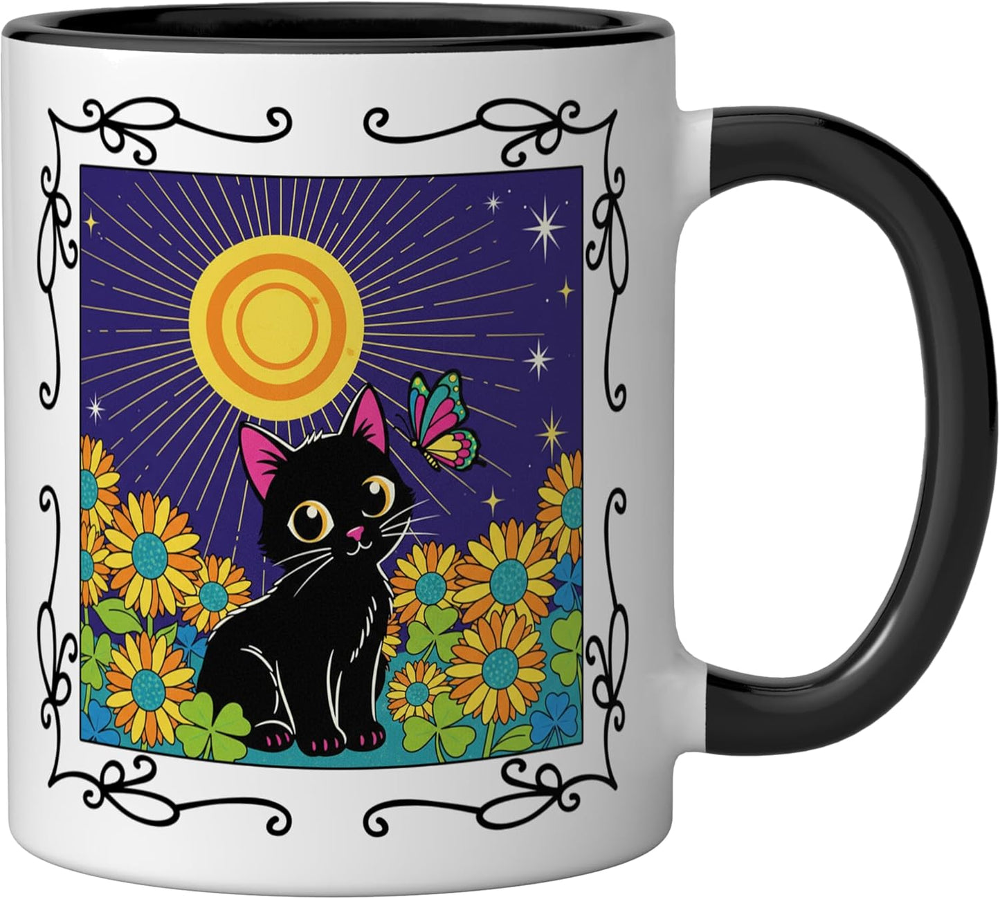 Taza cerámica estilo pop art con escena girasol