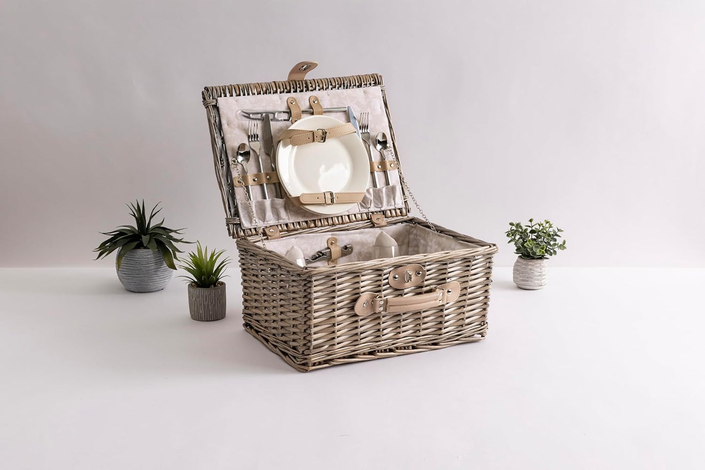 Cesta de picnic clásica romántica de mimbre estilo inglés para 2