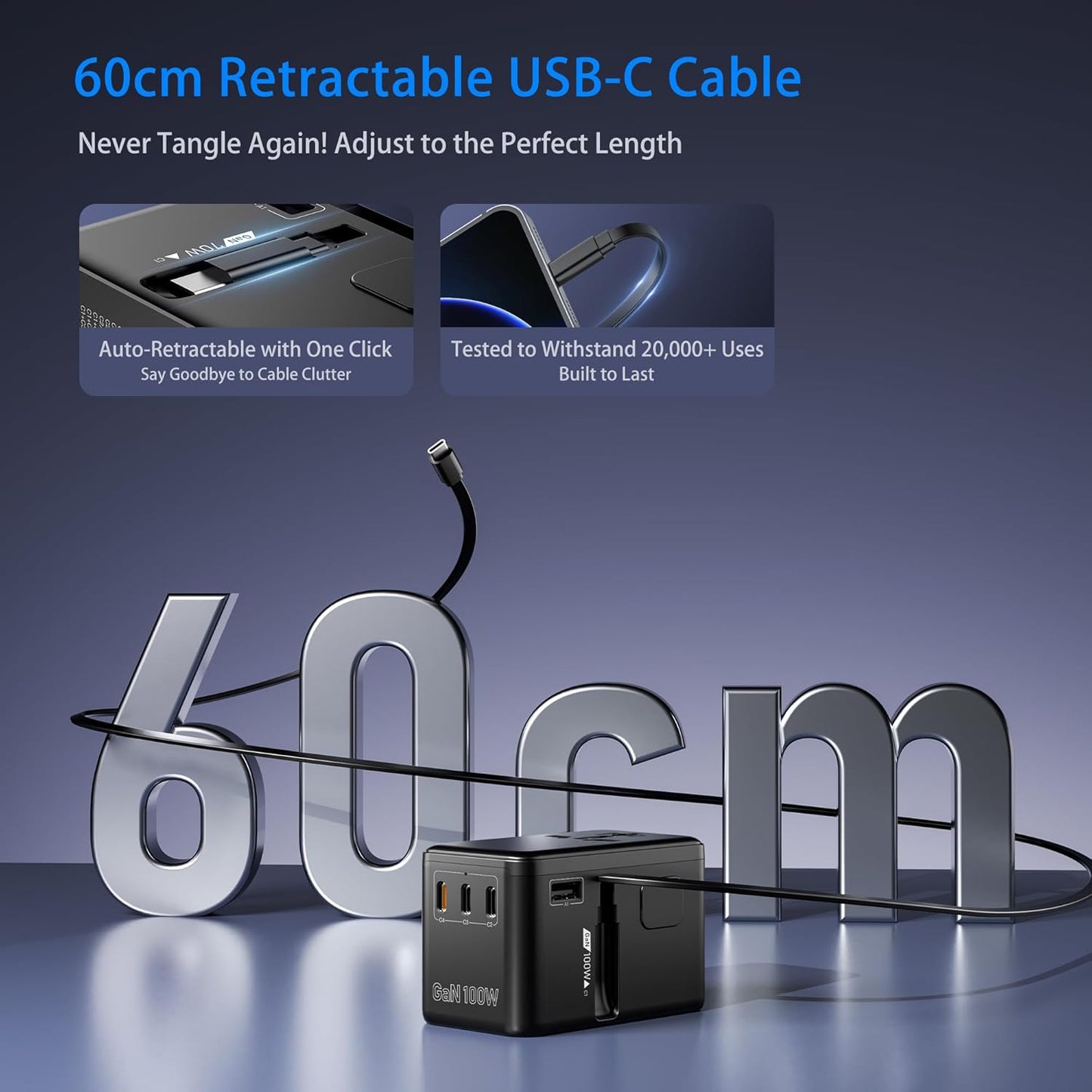 Adaptador viaje USB-C 100W 4 puertos EE.UU./EU/UK