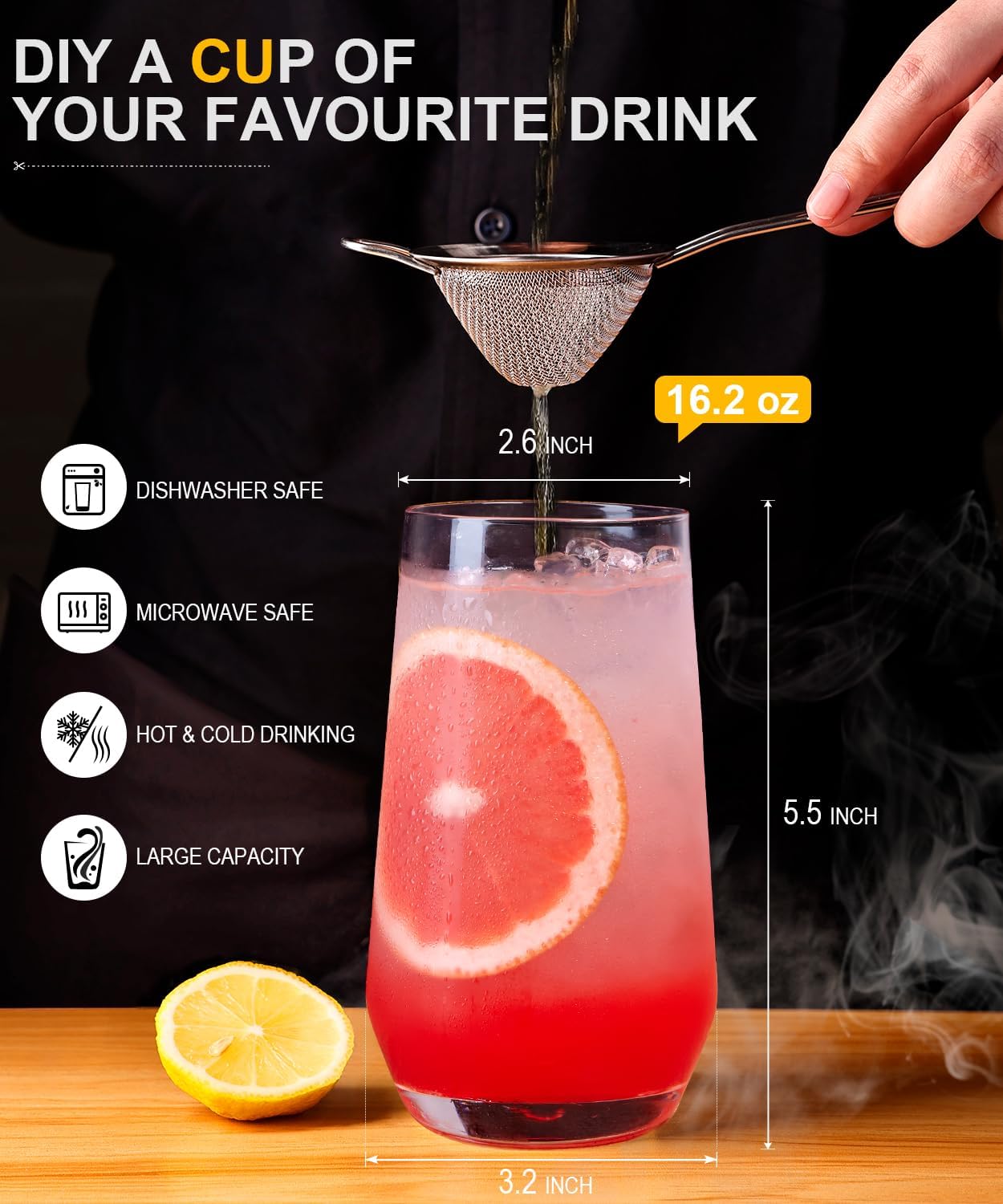 Juego de 8 vasos altos de cristal sin plomo para mojito y bebidas