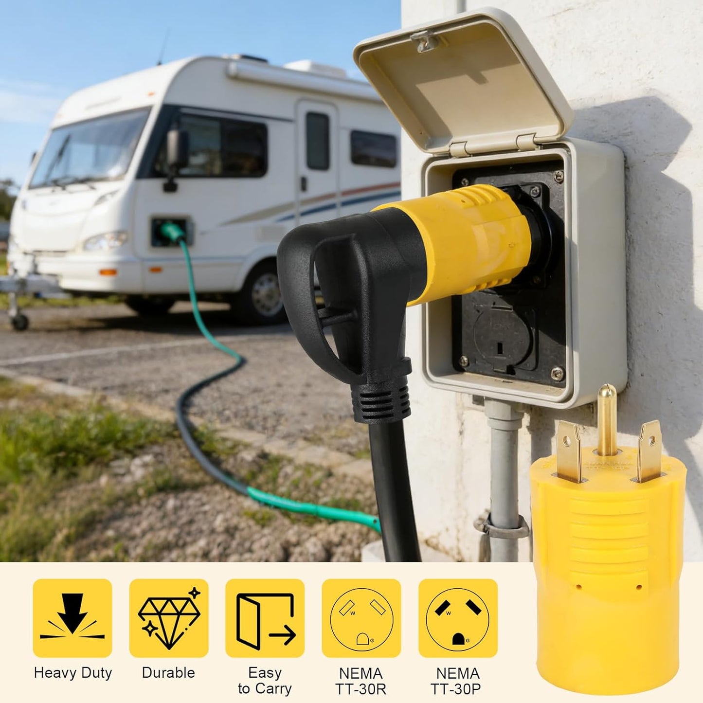 Adaptador NEMA TT-30P a TT-30R 30A enchufe RV