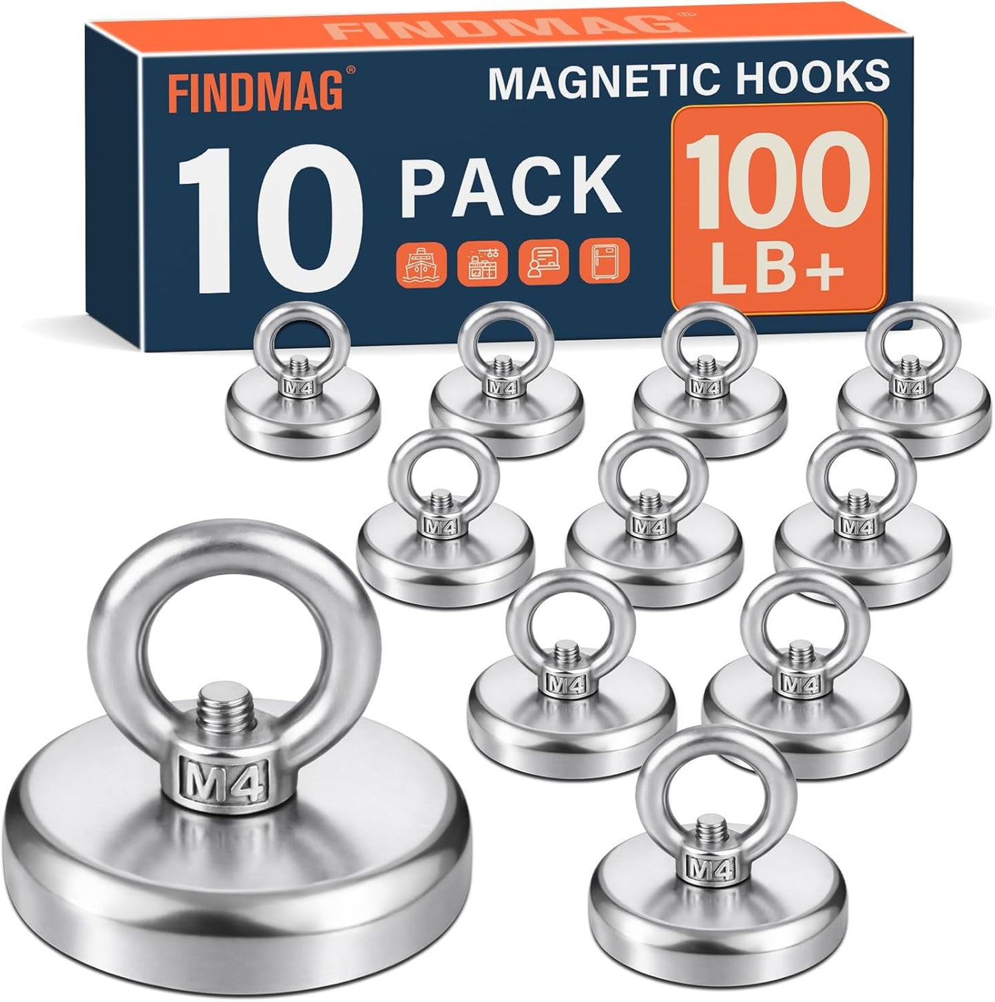 Ganchos magnéticos neodimio 100lb pack 10 imanes resistente