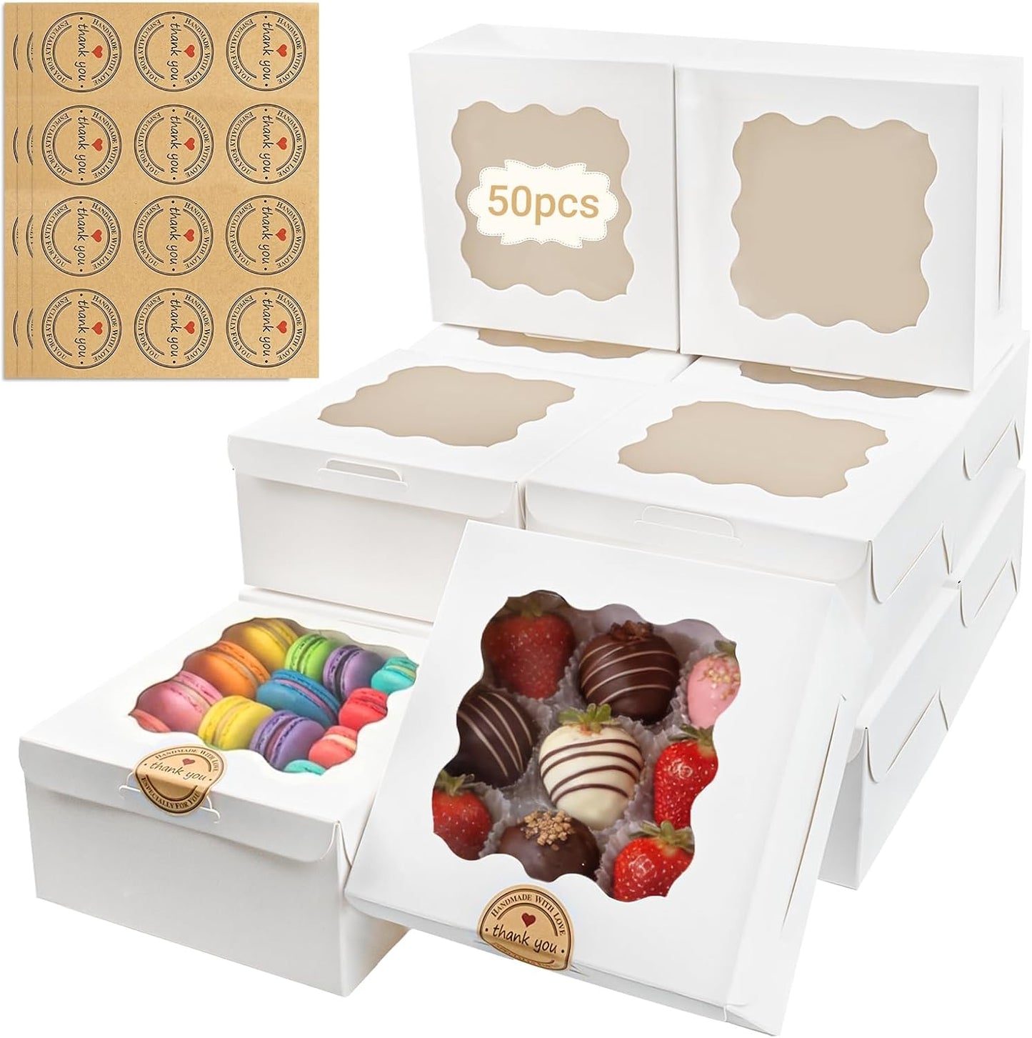 Cajas de panadería con ventana 6 x 6 x 3 pulgadas 25 piezas para golosinas