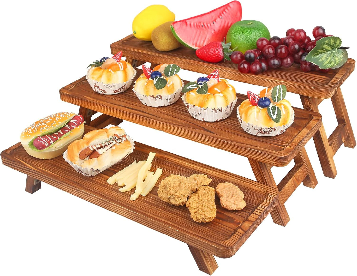 Bandeja de madera 3 niveles plegable para exhibición de postres y decoración de mesa