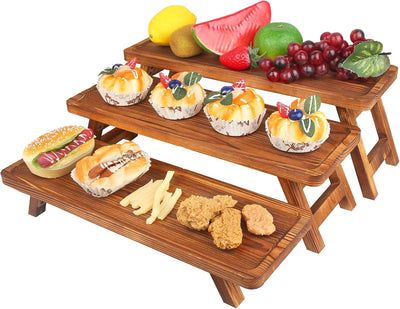 Bandeja de madera 3 niveles plegable para exhibición de postres y decoración de mesa