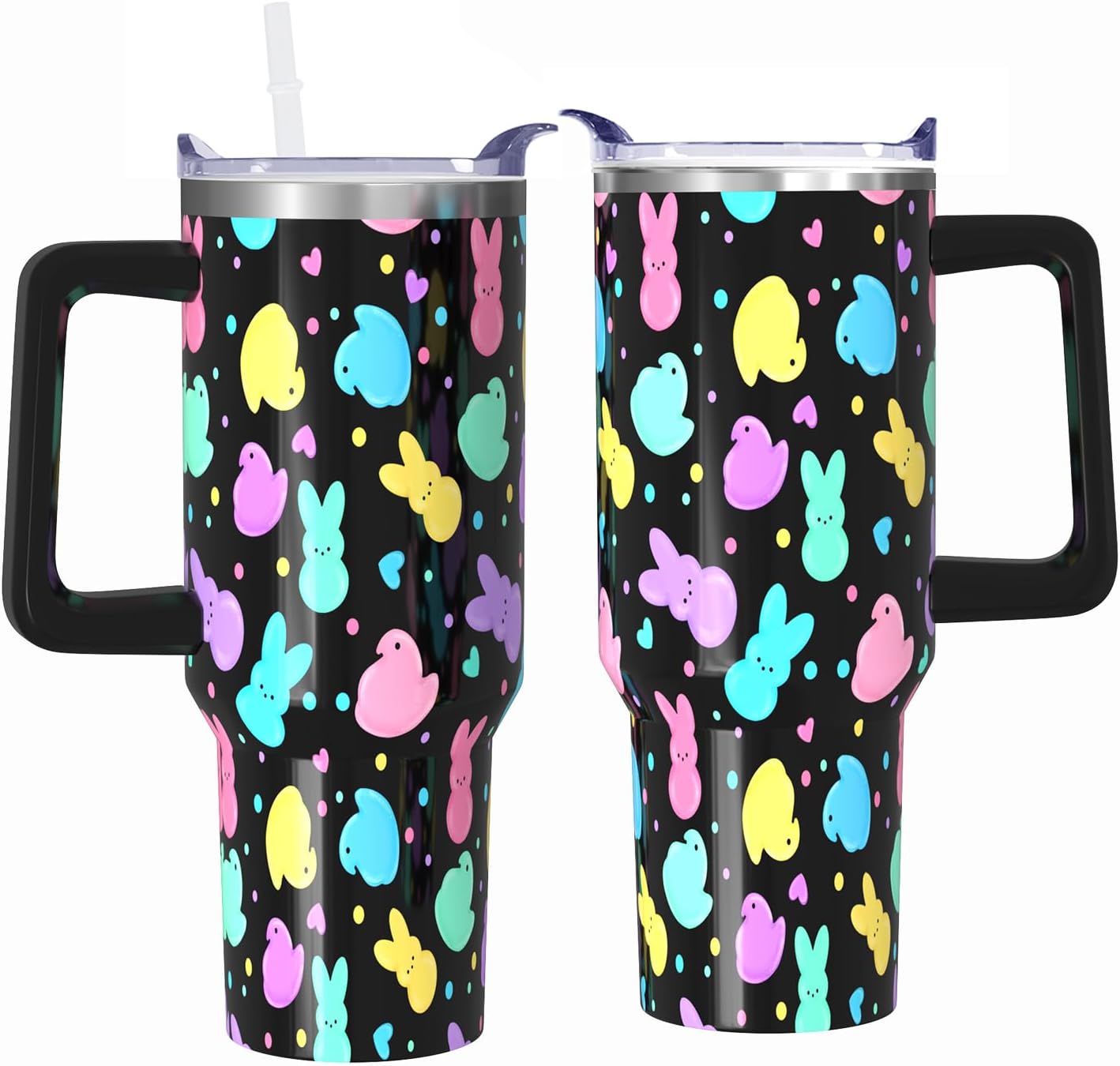 Vaso de Pascua con asa y pajita, botella de agua aislada de acero inoxidable