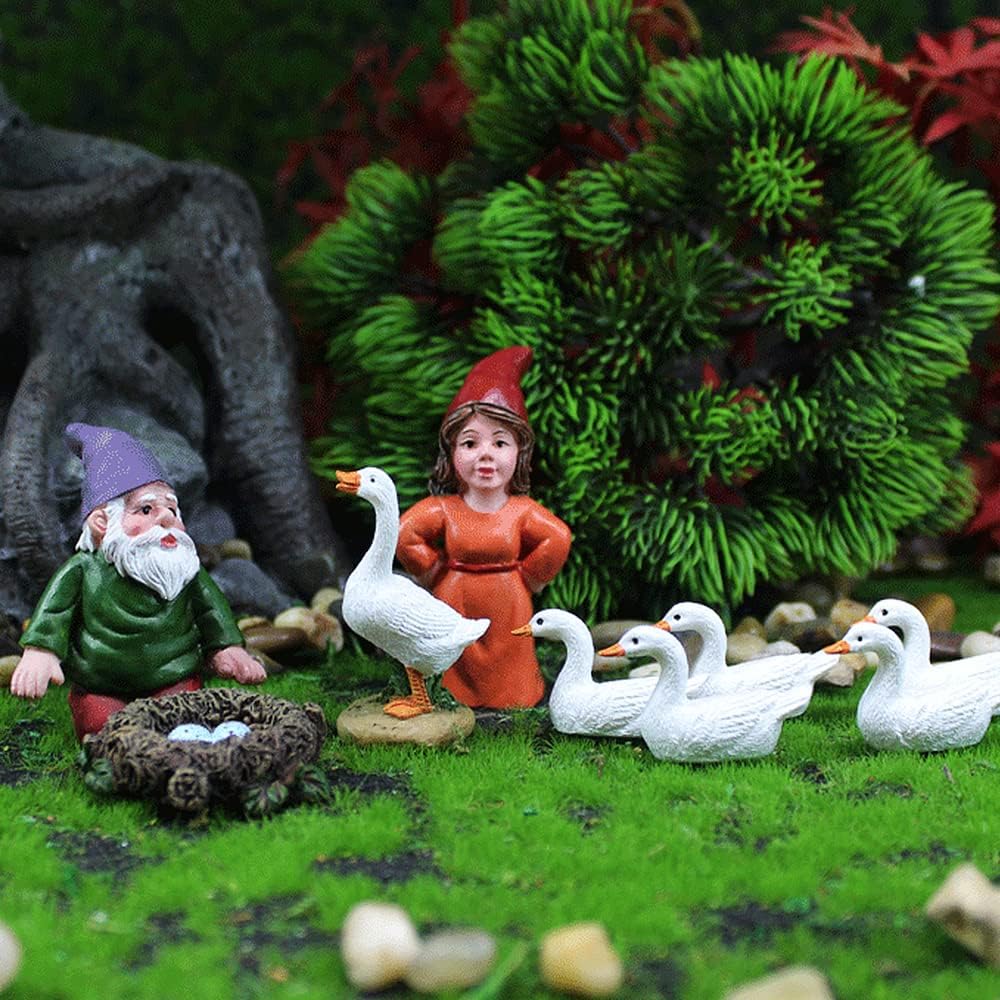 Accesorios jardín hadas estatuas ganso blanco 9 pzas