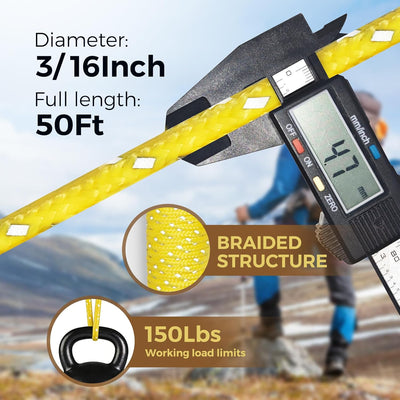 Cuerda trenzada diamante 3/16pulg 50ft resistente exterior