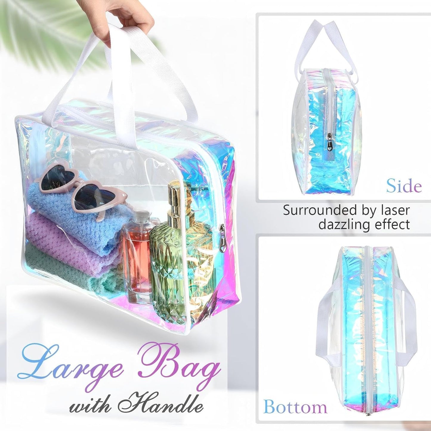 Neceser transparente con asa bolsa maquillaje playa PVC 6uds