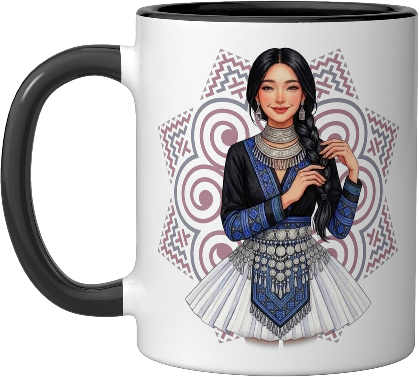 Taza cerámica Hmong Girl negra/blanca