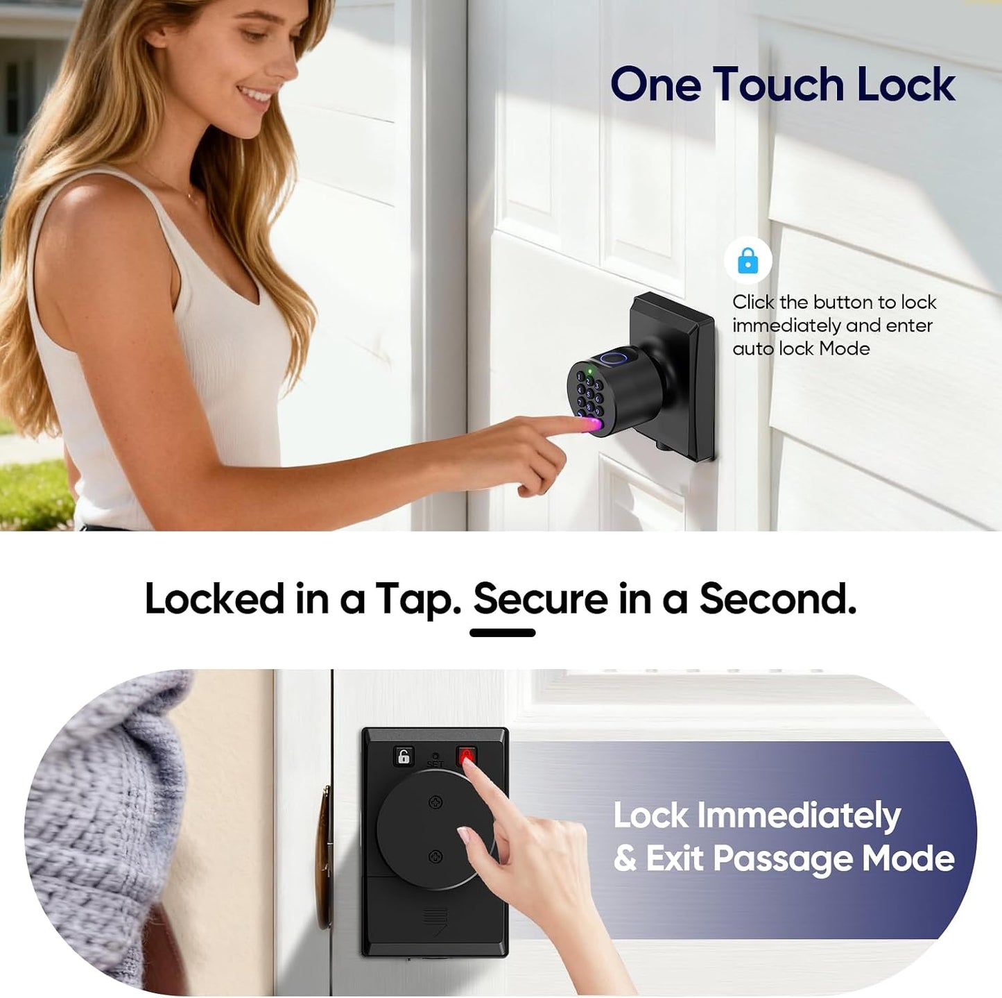 Cerradura puerta electrónica huella digital perilla negro mate